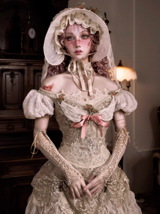 Edward Vintage Elegant One-Shoulder Puff Sleeve Mesh Tops【s0000013576】