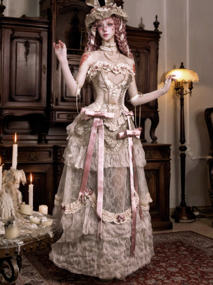 Basil French Elegant Vintage Ribbon Lace Long Trailing Skirt【s0000013577】