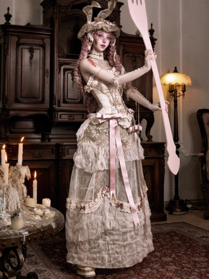 Basil French Elegant Vintage Ribbon Lace Long Trailing Skirt【s0000013577】