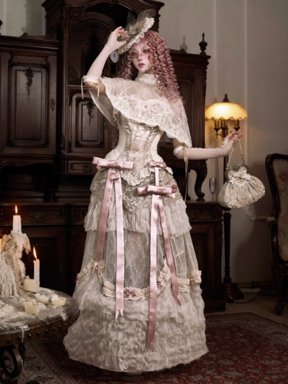 Basil French Elegant Vintage Ribbon Lace Long Trailing Skirt【s0000013577】