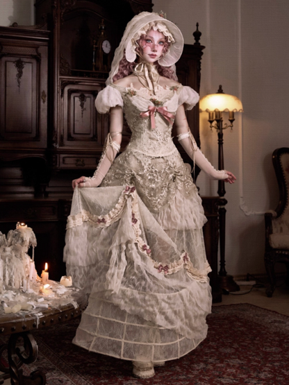 Basil French Elegant Vintage Ribbon Lace Long Trailing Skirt【s0000013577】