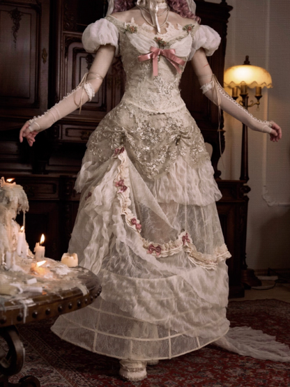 Basil French Elegant Vintage Ribbon Lace Long Trailing Skirt【s0000013577】