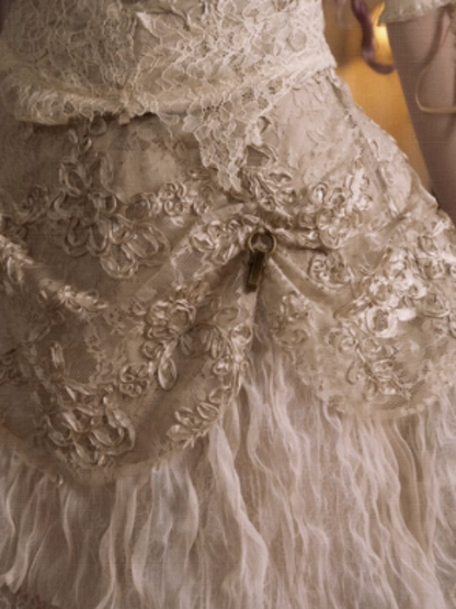 Basil French Elegant Vintage Ribbon Lace Long Trailing Skirt【s0000013577】