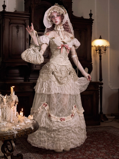 Basil French Elegant Vintage Ribbon Lace Long Trailing Skirt【s0000013577】