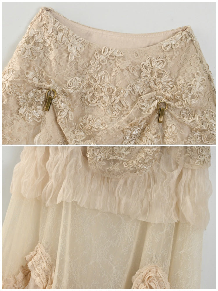 Basil French Elegant Vintage Ribbon Lace Long Trailing Skirt【s0000013577】