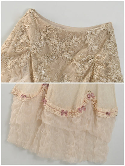 Basil French Elegant Vintage Ribbon Lace Long Trailing Skirt【s0000013577】