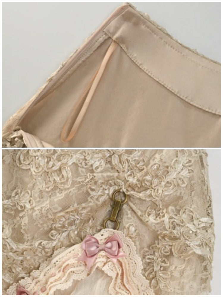 Basil French Elegant Vintage Ribbon Lace Long Trailing Skirt【s0000013577】