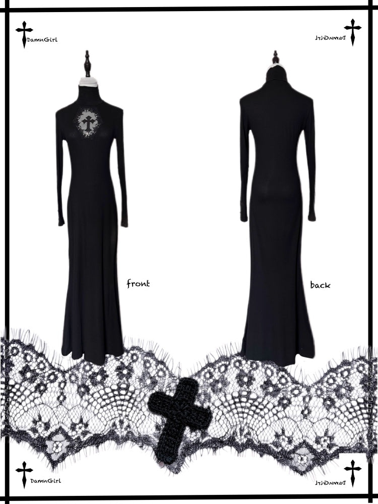 Cross Fishtail Wrap Hip Maxi Skirt Gothian Mesh Cut Out Slim Dress【s0000013581】