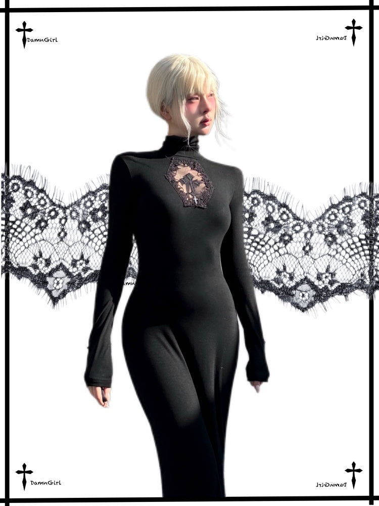 Cross Fishtail Wrap Hip Maxi Skirt Gothian Mesh Cut Out Slim Dress【s0000013581】