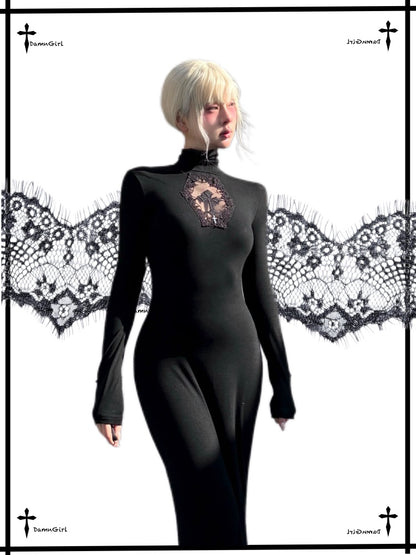 Cross Fishtail Wrap Hip Maxi Skirt Gothian Mesh Cut Out Slim Dress【s0000013581】