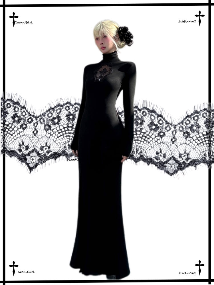 Cross Fishtail Wrap Hip Maxi Skirt Gothian Mesh Cut Out Slim Dress【s0000013581】