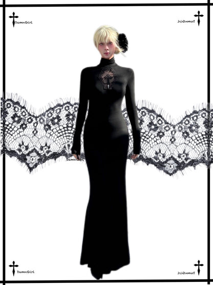 Cross Fishtail Wrap Hip Maxi Skirt Gothian Mesh Cut Out Slim Dress【s0000013581】