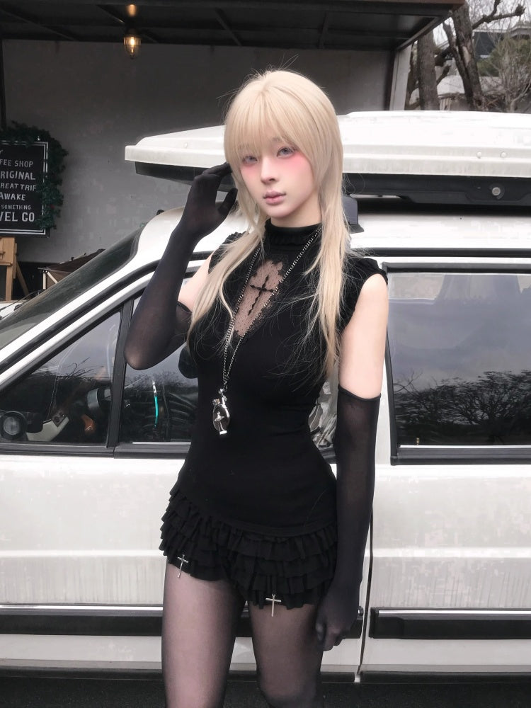 Star Cross Dark Gothic Cut Out Vest & Cake Culottes【s0000013582】