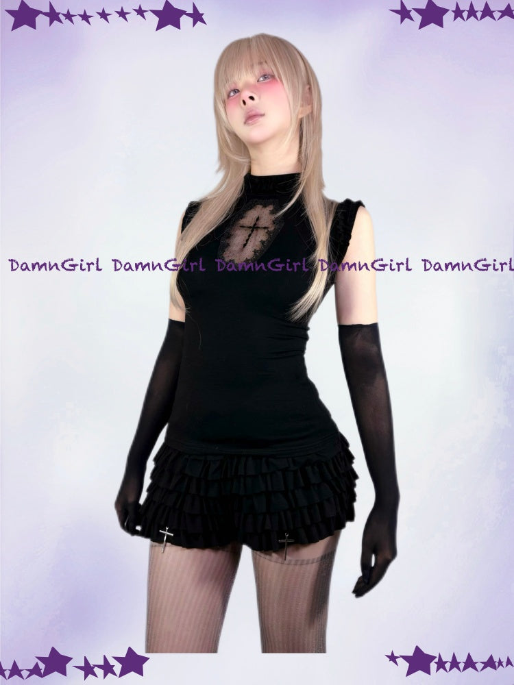 Star Cross Dark Gothic Cut Out Vest & Cake Culottes【s0000013582】