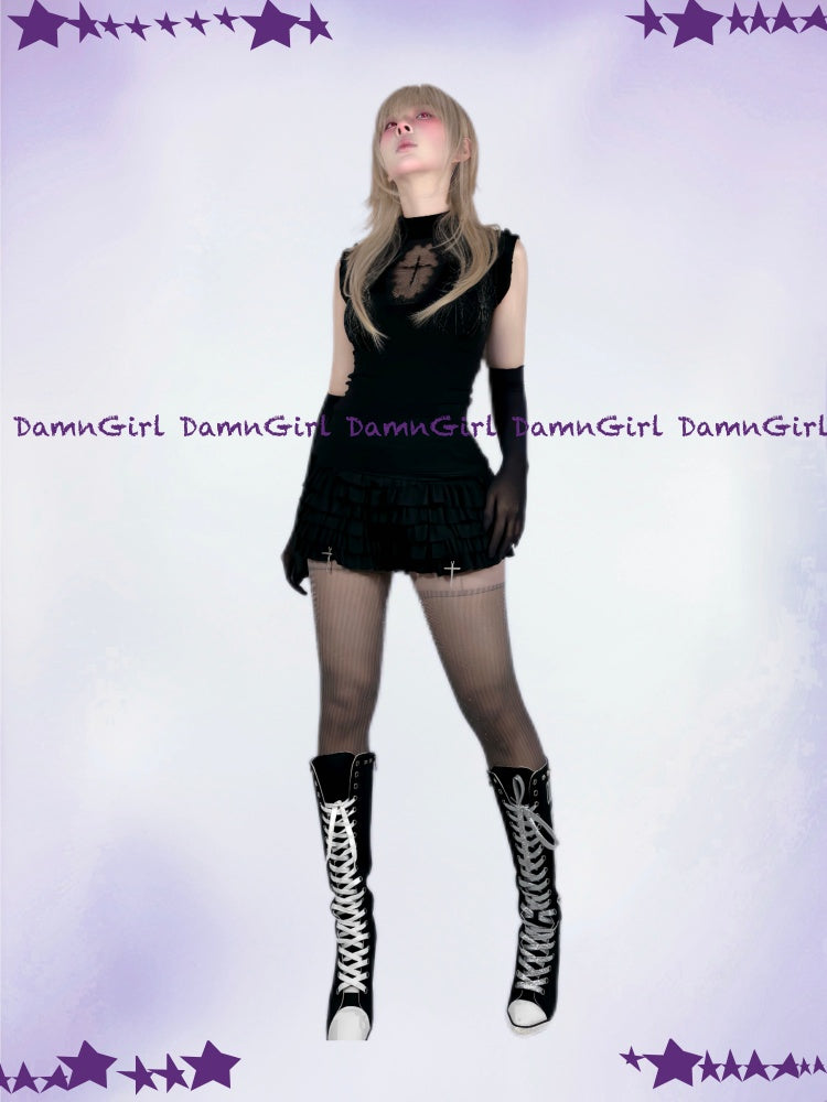 Star Cross Dark Gothic Cut Out Vest & Cake Culottes【s0000013582】