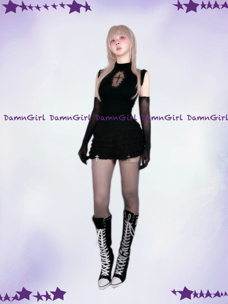 Star Cross Dark Gothic Cut Out Vest & Cake Culottes【s0000013582】