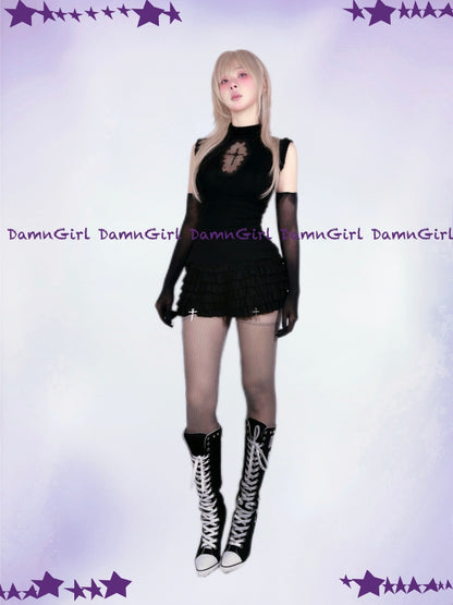 Star Cross Dark Gothic Cut Out Vest & Cake Culottes【s0000013582】