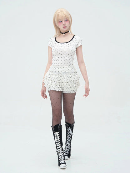 "Paw Prints Walking On Tiptoe" Cross U-Neck Short Sleeved T-Shirt【s0000013583】