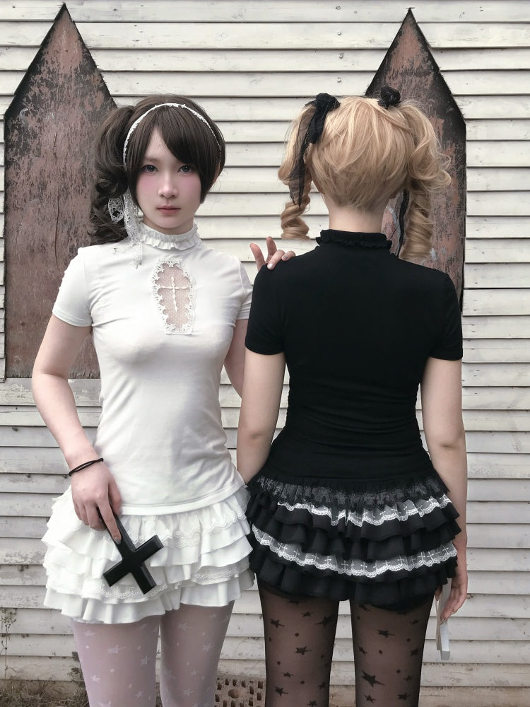 Cross Stitch Doll Gothic Cut-Out T-Shirt & Cake Pumpkin Pants【s0000013584】