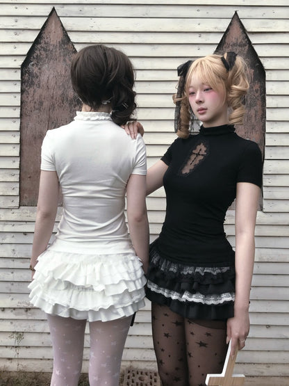 Cross Stitch Doll Gothic Cut-Out T-Shirt & Cake Pumpkin Pants【s0000013584】