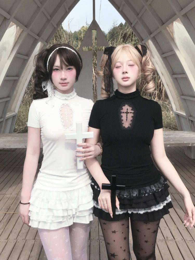 Cross Stitch Doll Gothic Cut-Out T-Shirt & Cake Pumpkin Pants【s0000013584】