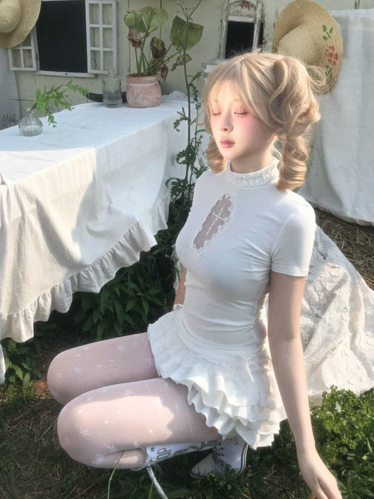 Cross Stitch Doll Gothic Cut-Out T-Shirt & Cake Pumpkin Pants【s0000013584】