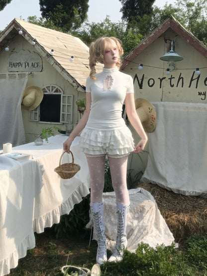 Cross Stitch Doll Gothic Cut-Out T-Shirt & Cake Pumpkin Pants【s0000013584】