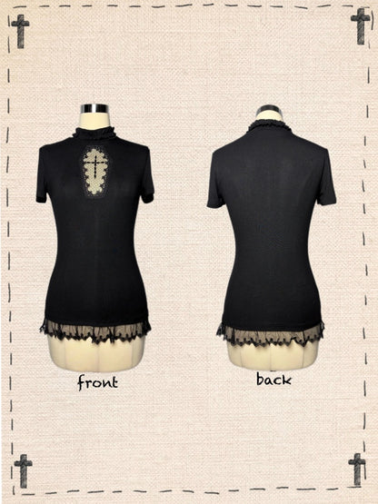 Cross Stitch Doll Gothic Cut-Out T-Shirt & Cake Pumpkin Pants【s0000013584】