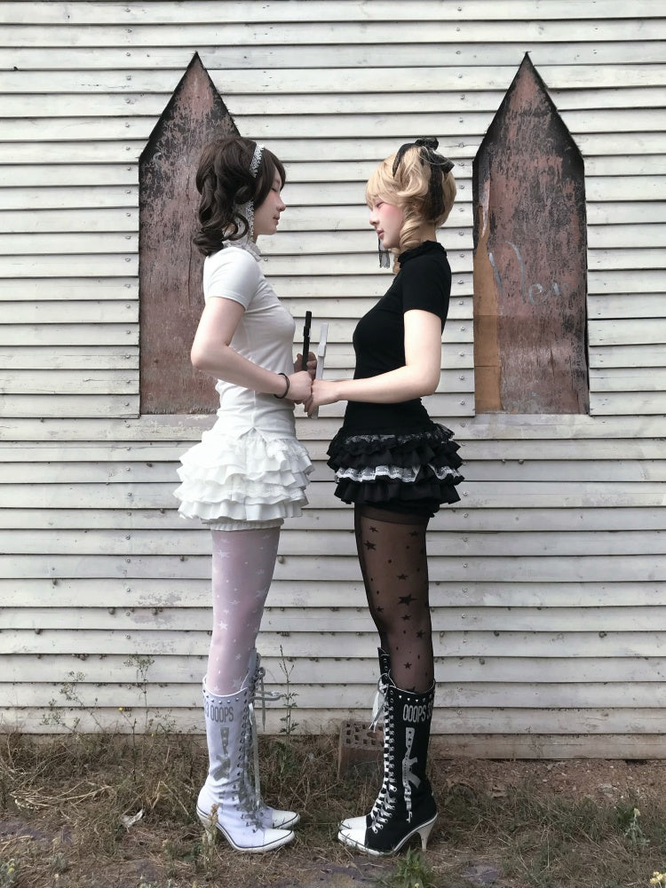 Cross Stitch Doll Gothic Cut-Out T-Shirt & Cake Pumpkin Pants【s0000013584】