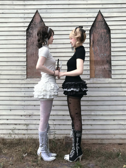 Cross Stitch Doll Gothic Cut-Out T-Shirt & Cake Pumpkin Pants【s0000013584】