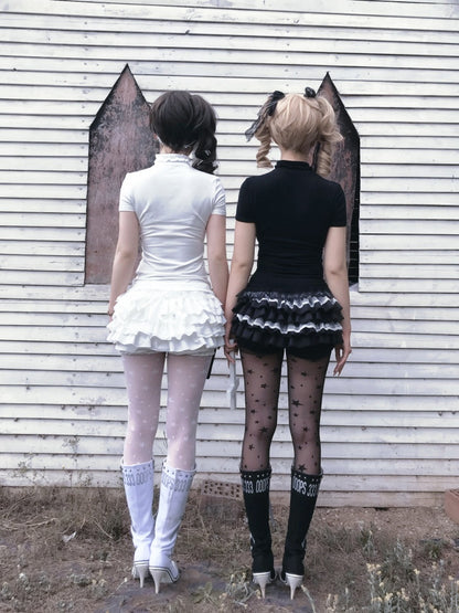 Cross Stitch Doll Gothic Cut-Out T-Shirt & Cake Pumpkin Pants【s0000013584】