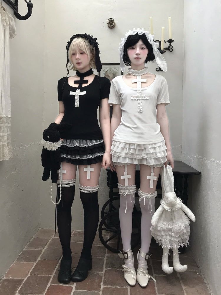 Rag Doll Bunny Original Gothic Cross Halter Neck T-Shirt & Cake Pumpkin Pants【s0000013585】