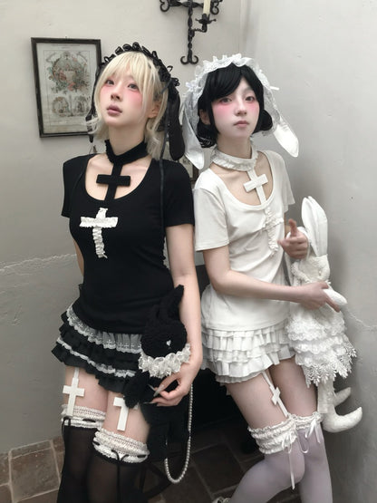 Rag Doll Bunny Original Gothic Cross Halter Neck T-Shirt & Cake Pumpkin Pants【s0000013585】