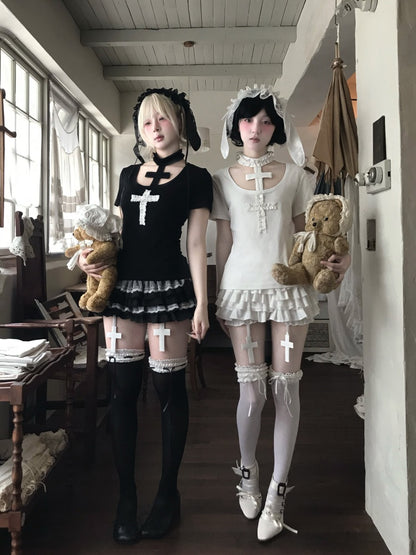 Rag Doll Bunny Original Gothic Cross Halter Neck T-Shirt & Cake Pumpkin Pants【s0000013585】