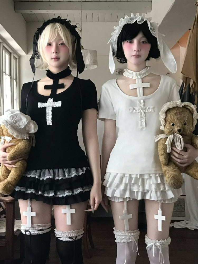 Rag Doll Bunny Original Gothic Cross Halter Neck T-Shirt & Cake Pumpkin Pants【s0000013585】
