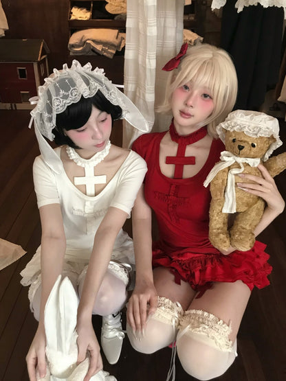 Rag Doll Bunny Original Gothic Cross Halter Neck T-Shirt & Cake Pumpkin Pants【s0000013585】