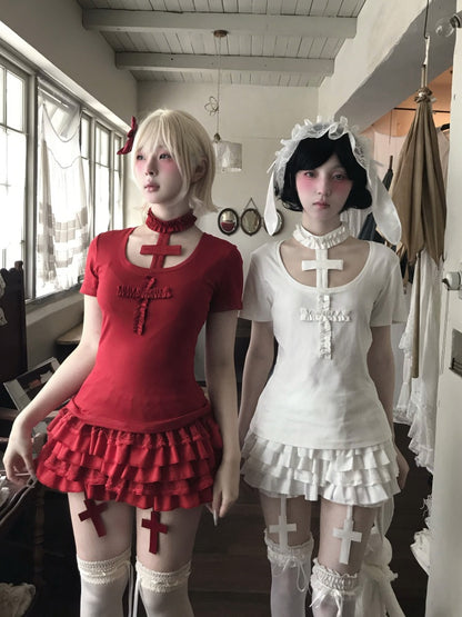 Rag Doll Bunny Original Gothic Cross Halter Neck T-Shirt & Cake Pumpkin Pants【s0000013585】