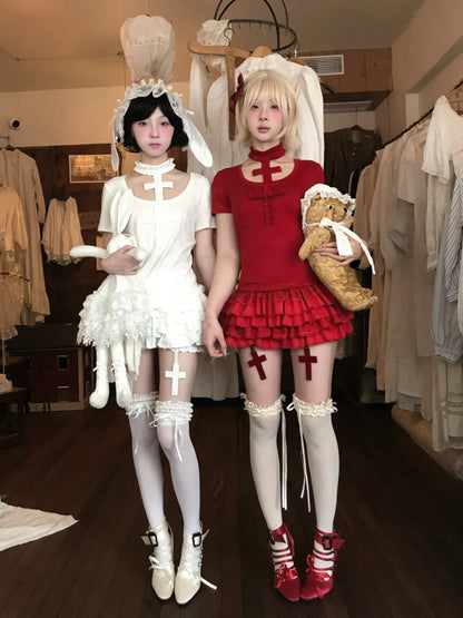 Rag Doll Bunny Original Gothic Cross Halter Neck T-Shirt & Cake Pumpkin Pants【s0000013585】