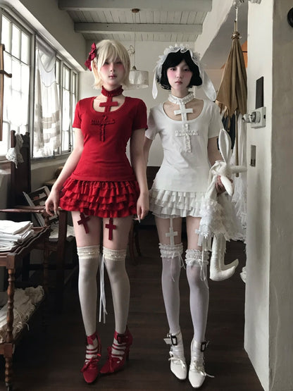 Rag Doll Bunny Original Gothic Cross Halter Neck T-Shirt & Cake Pumpkin Pants【s0000013585】