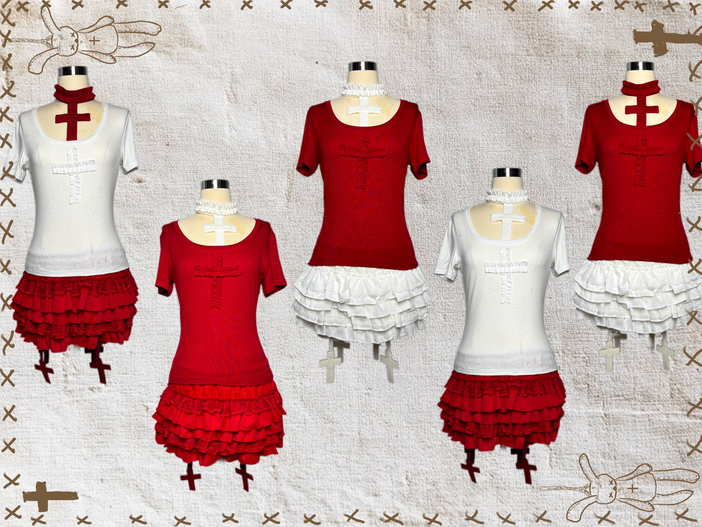 Rag Doll Bunny Original Gothic Cross Halter Neck T-Shirt & Cake Pumpkin Pants【s0000013585】