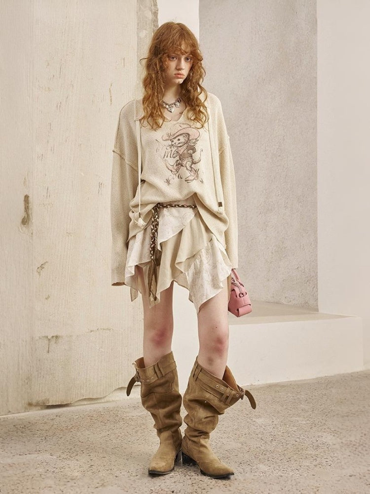 Ribbon Tie Cowboy Cat Knit Pullover【s0000013765】