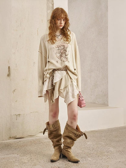 Ribbon Tie Cowboy Cat Knit Pullover【s0000013765】