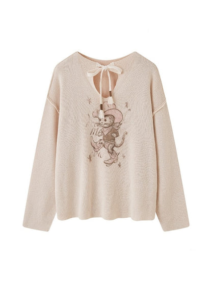 Ribbon Tie Cowboy Cat Knit Pullover【s0000013765】