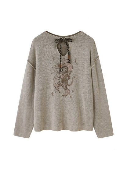 Ribbon Tie Cowboy Cat Knit Pullover【s0000013765】