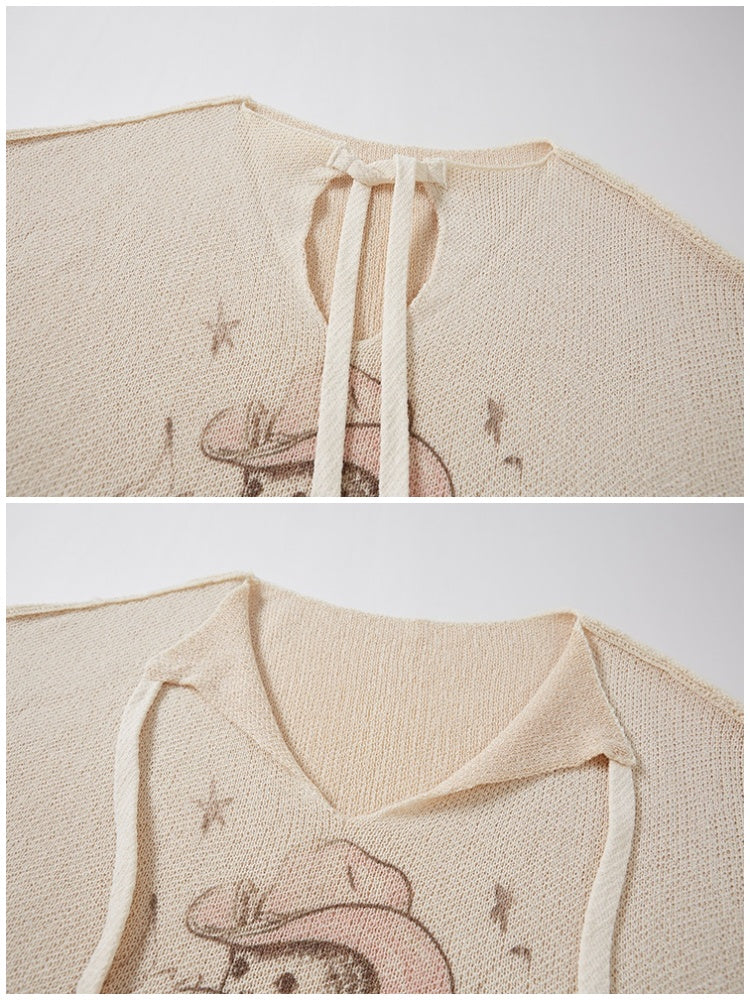 Ribbon Tie Cowboy Cat Knit Pullover【s0000013765】