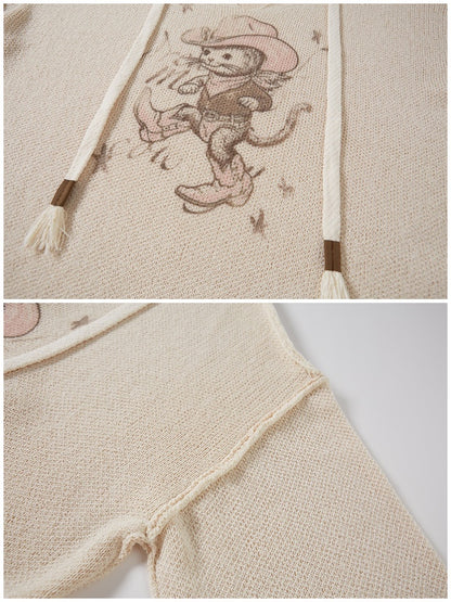 Ribbon Tie Cowboy Cat Knit Pullover【s0000013765】