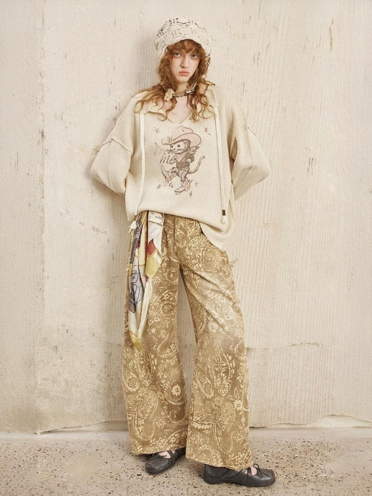 Ribbon Tie Cowboy Cat Knit Pullover【s0000013765】