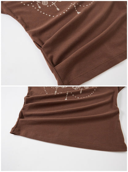 Bohemian Vintage Totem Print Slanted Shoulder Beaded Long Sleeve Slim Fit Thin Pullover Knit【s0000013766】