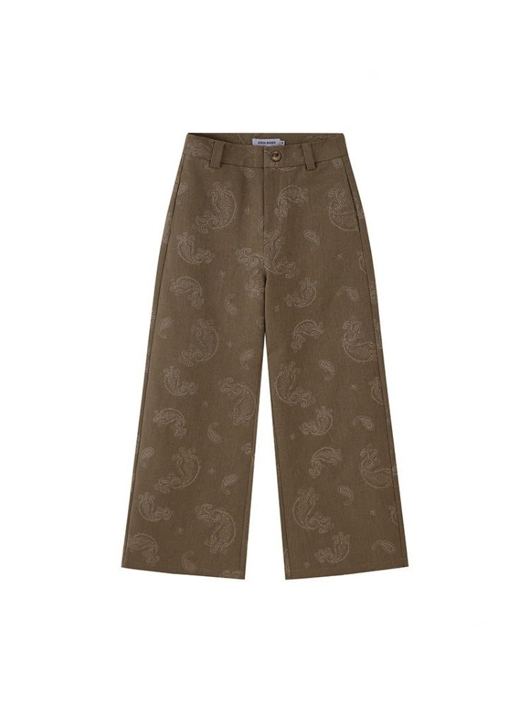 Paisley Embroidered Straight High-Waisted Wide-Leg Pants【s0000013767】