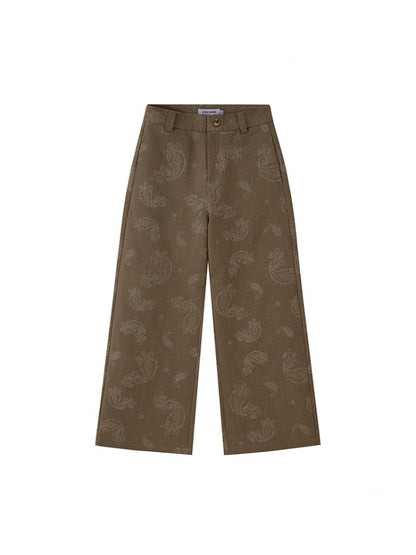 Paisley Embroidered Straight High-Waisted Wide-Leg Pants【s0000013767】